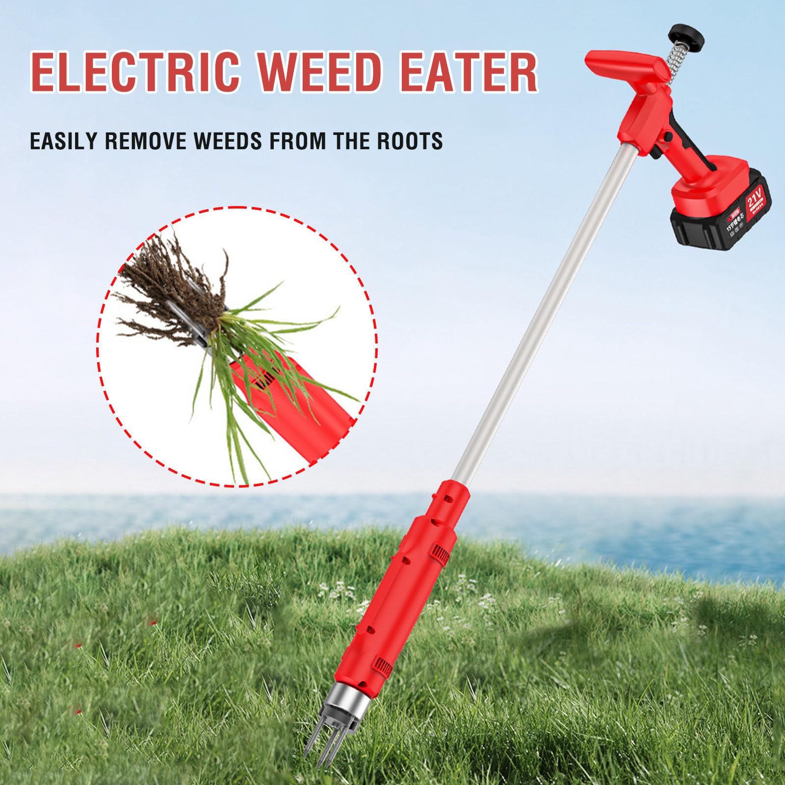 Unkrautstecher Akku Elektrische mit Bürstenloser Motor, Unkrautentferner mit DREI-Kiefer für effizientes Entfernen von Unkraut, Gartenwerkzeug, Einfache Unkrautentfernung, Kein Bücken