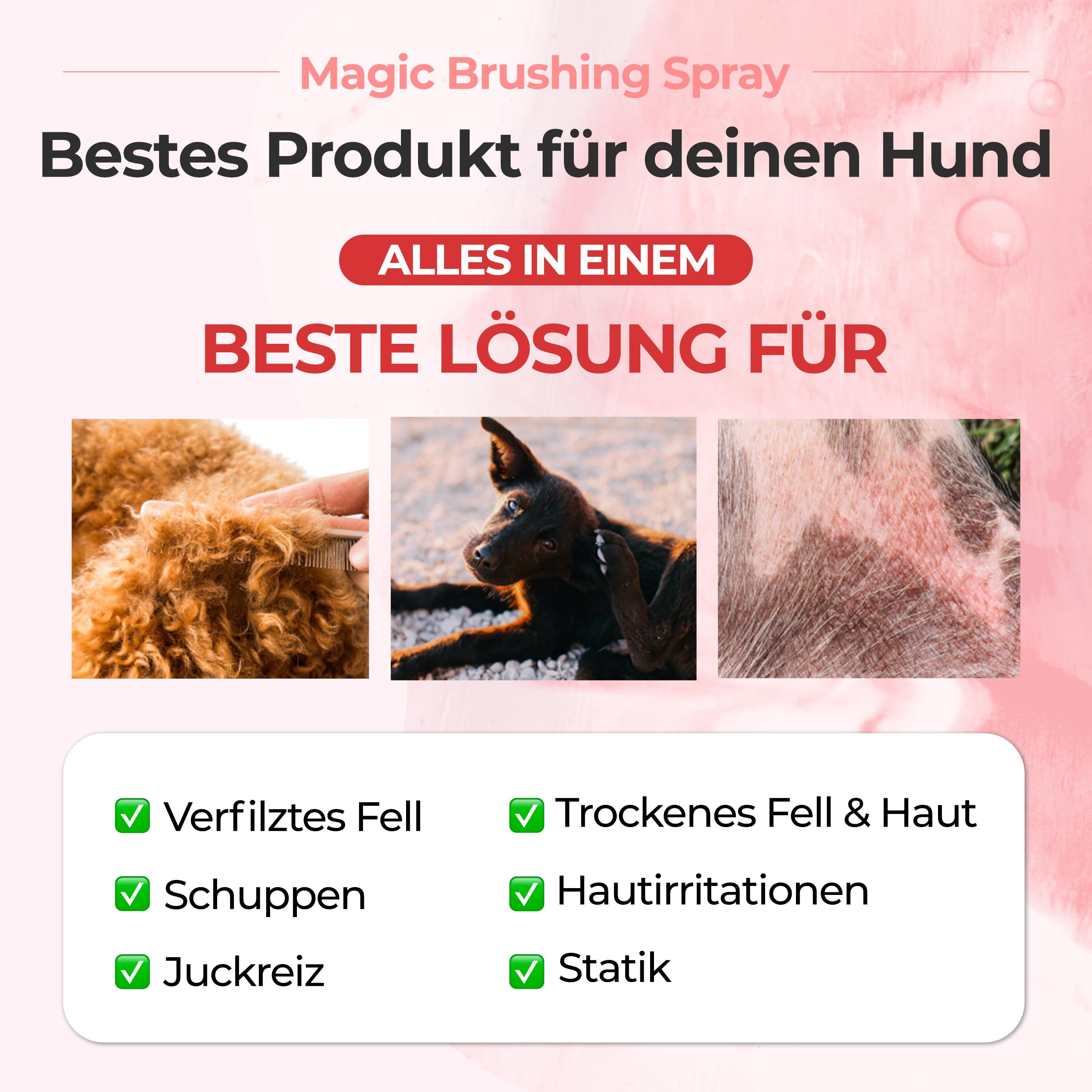 JAYU PET Magic Brushing Spray – Entwirrungsspray für Hunde, gegen Verfilzungen & Juckreiz, hypoallergen, geruchsneutralisierend, Glanz- & Pflegespray (170 ml)