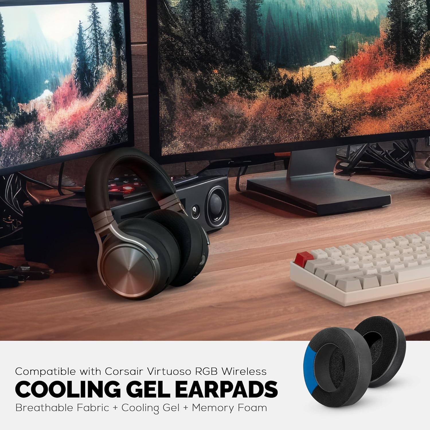 Brainwavz Hybrid Replacement Earpads for Corsair Virtuoso Gaming Headset (Wireless/XT/SE) - Cooling Gel, Memory Foam, Durable, Thick & Sound Isolating