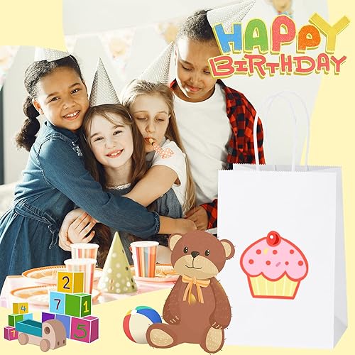 Miniatura 5 de SHOPDAY 45 bolsas de papel blanco con asas, bolsas de regalo de varios tamaños, bolsas de papel kraft a granel de 5 x 3 x 8 pulgadas, 8 x 4 x 10.5 y