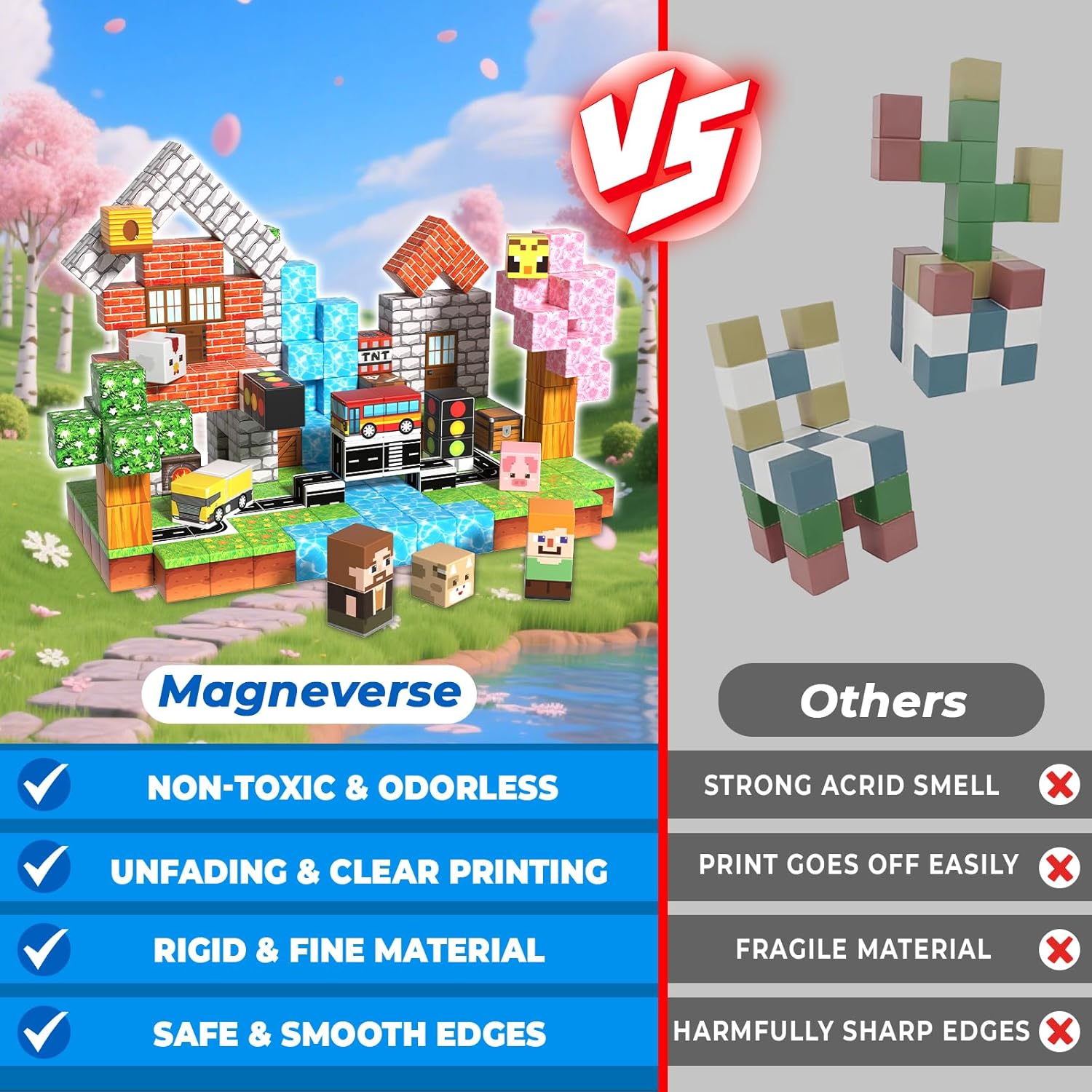 Magneverse 200 PCS 0.8in Magnetic Blocks - Magnet Toys & Magnetic Building Blocks Cubes, Stacking Magnets, STEM Toys for School Acitivities, Birthday Gifts for Boys Age 3+ Years Old (Theme: Forests)