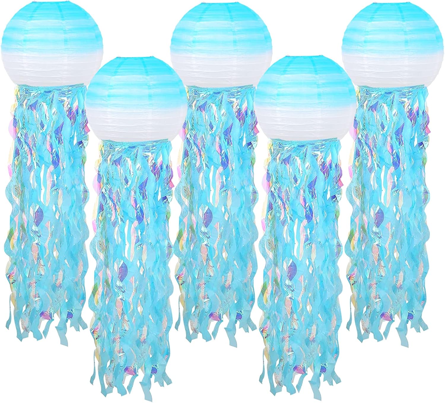 ADLKGG Hanging Jelly Fish Paper Lanterns, Gradient Colorful Blue Paper Lanterns for Mermaid Theme Party Under The Sea Ocean Birthday Decorations Baby Shower Baby Room, Set of 5