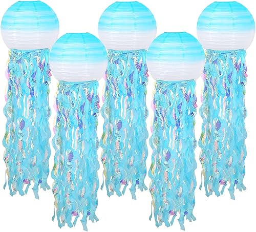 ADLKGG - Faroles de papel de medusa colgantes, faroles de papel azul con gradiente de colores para fiesta temática de sirena bajo el mar,