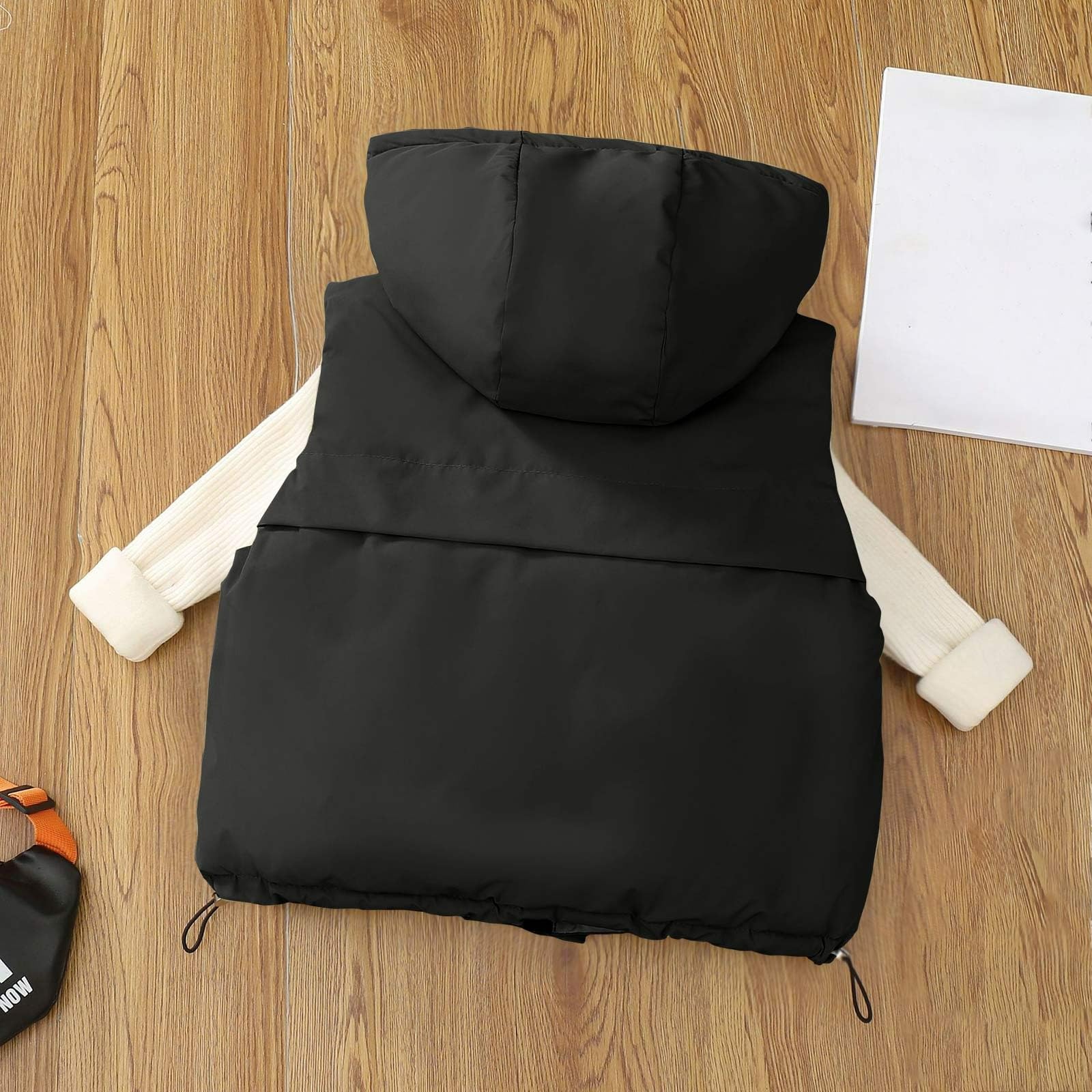 Gilets à capuche sans manches pour garçons et filles - Coupe-vent - Chaud et léger - Fermeture éclair solide - Rembourré - Vestes et manteaux thermiques - Noir - 3-4 ans