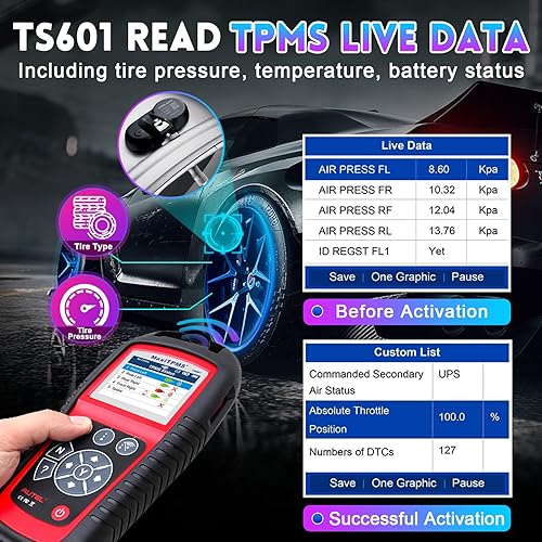 Miniatura 5 de Autel MaxiTPMS TS601 - Herramienta de escaneo, herramienta de programación TPMS, escáner OBD2 de Check Engine, herramienta de reaprendizaje TPMS,
