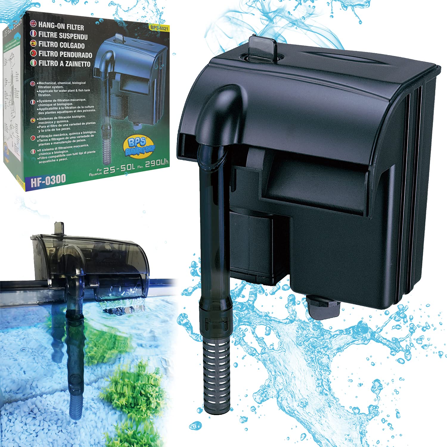 BPS Filtro Professionale per Acquario Filtro Esterno a Zaino per Acquario Risparmio Energetico 3.2W 290L / H BPS-6021A
