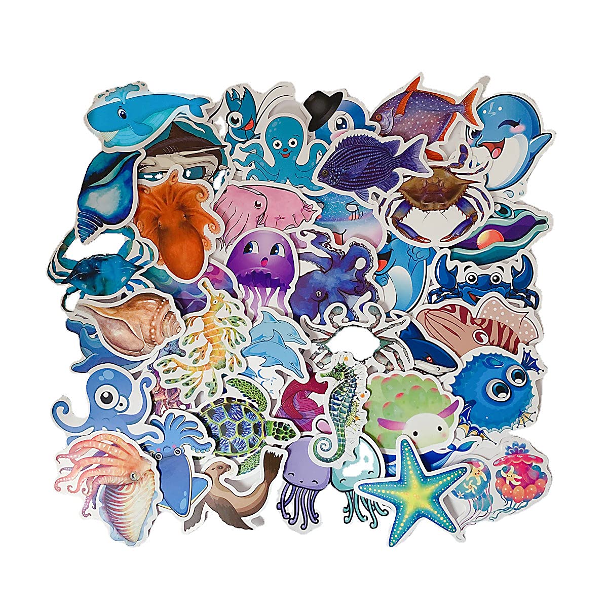 100 Adesivi Impermeabili Creatura Marina – Squalo Estivo, 4 Colori – Per Laptop, Bottiglie, Pareti
