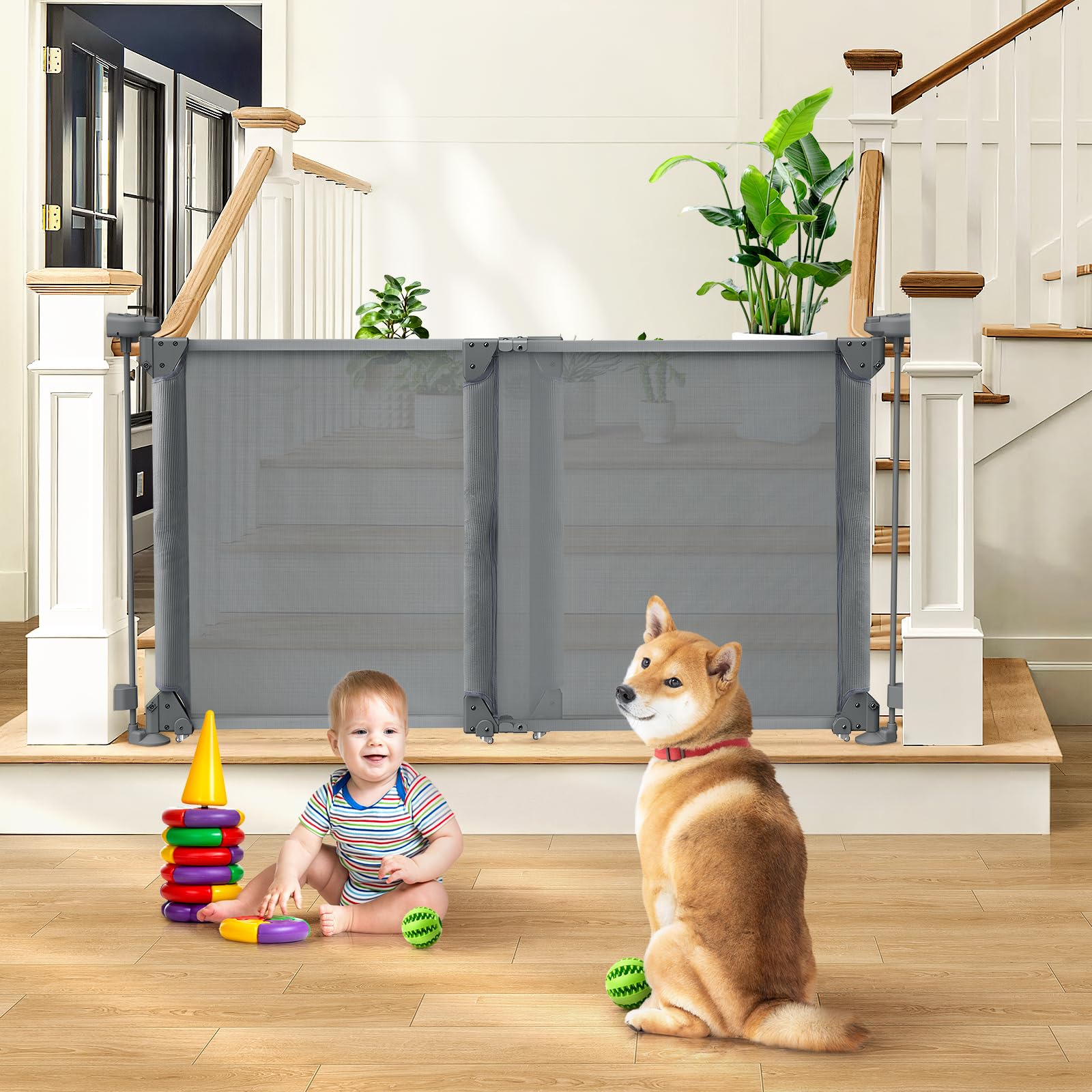 500cm/200inch Retractable gate Extra Wide, Upgraded 86cm/34inch Tall Stair Safety Gate for Baby and Dog, Hallway and Indoor/Outdoor Use — view 17