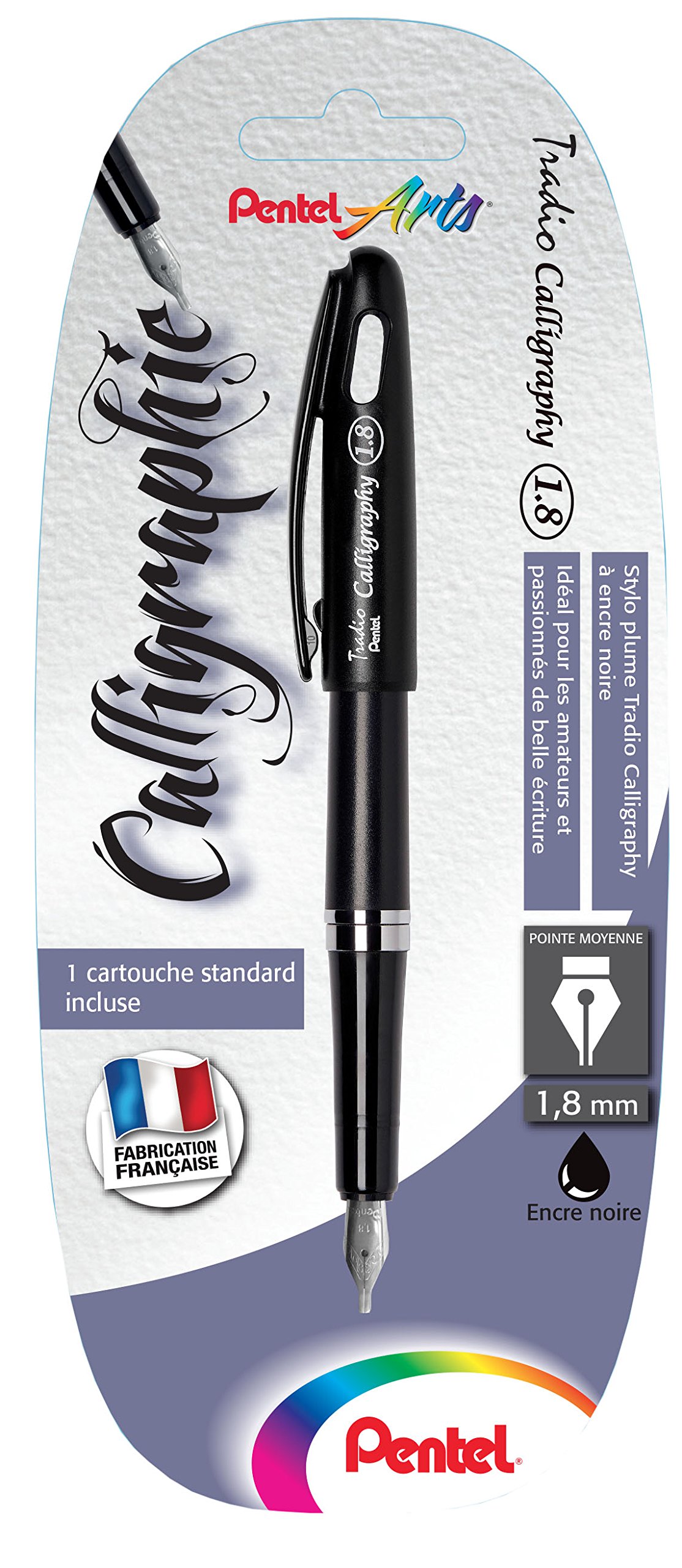 Pentel Tradio Calligraphy – Pluma estilográfica de caligrafía punta mediana (1,8 mm) negro