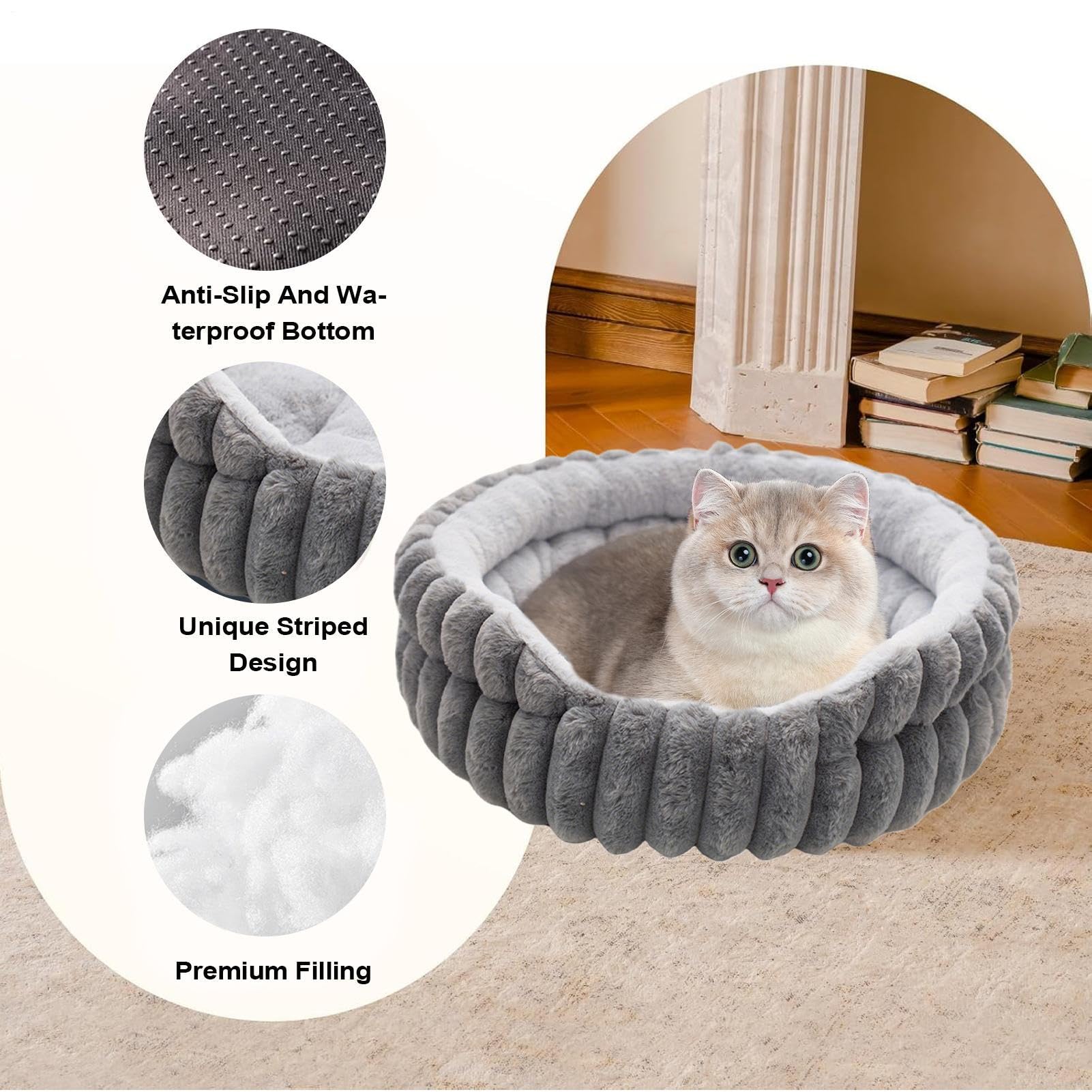 Katzenbett | Katzenstreu für Katzen im Innenbereich – Daunenjacke, rund, warm, maschinenwaschbar, für Katzen, Welpen, Schlaf, Reisen, Winter