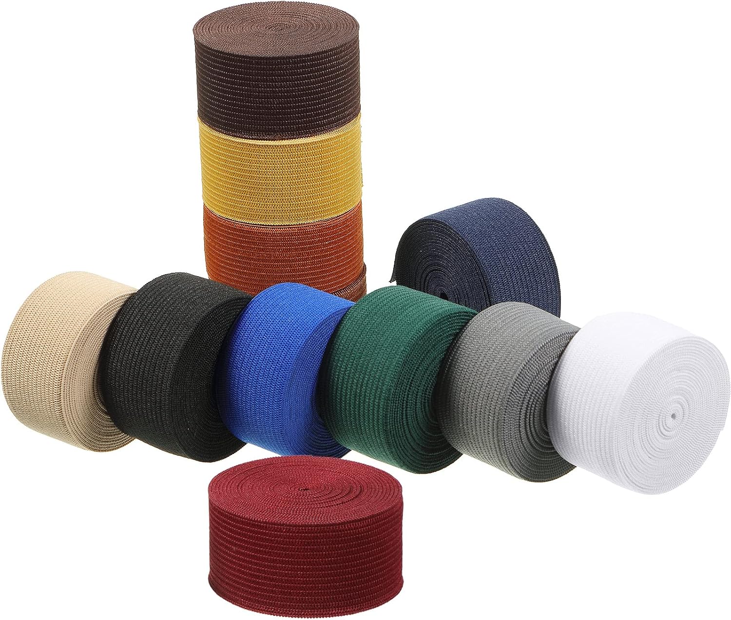 WILLBOND 12 Rolls Colorful Elastic Band Folding Elastic Cord Heavy Duty Stretch Band Knitted Flat Band for Sewing Crafts DIY Comforter Cuffs(1 Inch X 2.2 Yard,Dark Color) thumbnail