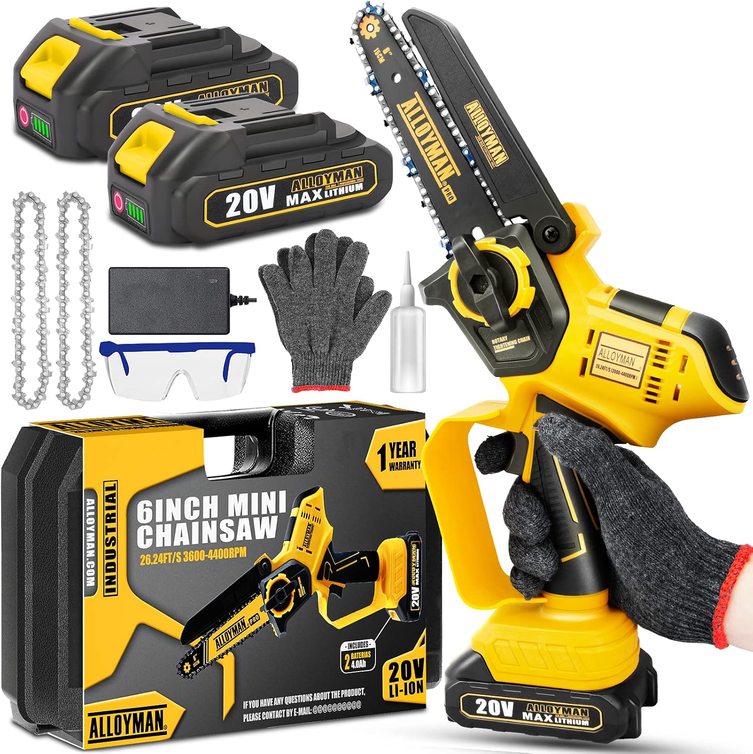 Mini Chainsaw 6-Inch Cordless, 26.2ft/s chain speed, 775 Powerful motor Mini chain saws, Tool Free Bar and Chain Adjustments, Handheld Small Chainsaw for Wood Cutting Tree Trimming