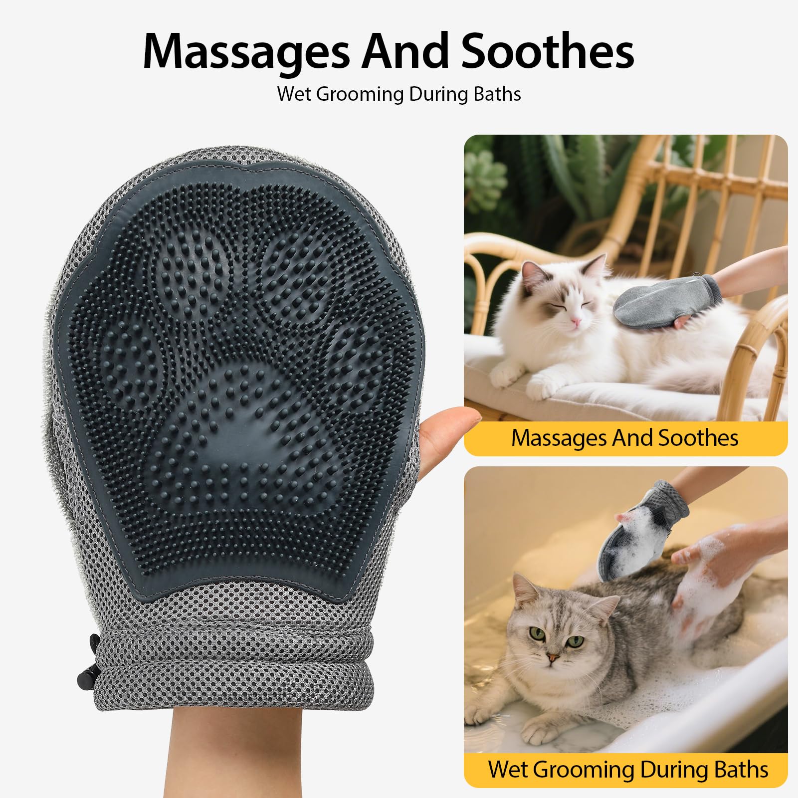 Poiinvc Double Sided Pet Hair Removal Glove Reusable Grooming Gloves for Dogs and Cats 2-in-1 Electrostatic Pet Hair Remover with Silicone Brush for Bathing (1 Pcs) - Image 4