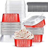 Vista 8 de Juego de 40 moldes cuadrados de papel de aluminio para cupcakes de 10 oz con tapas, moldes para brownies, moldes desechables grandes de 4”x4