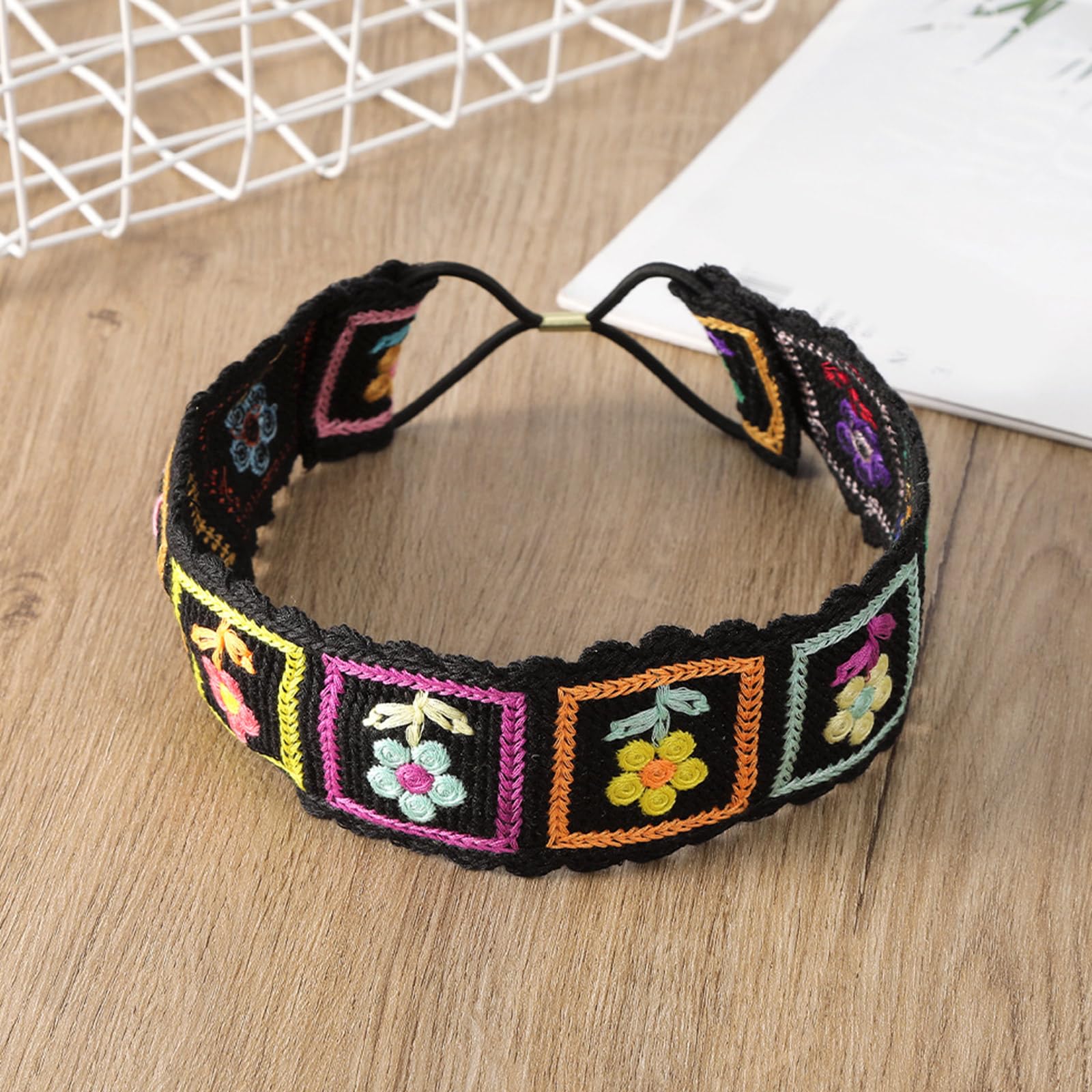 LIANXUE Gestricktes Stirnband Damen – Gehäkelt, Blumenmuster, Stretch, Ethnischer Stil, Einheitsgröße 55–65 Cm