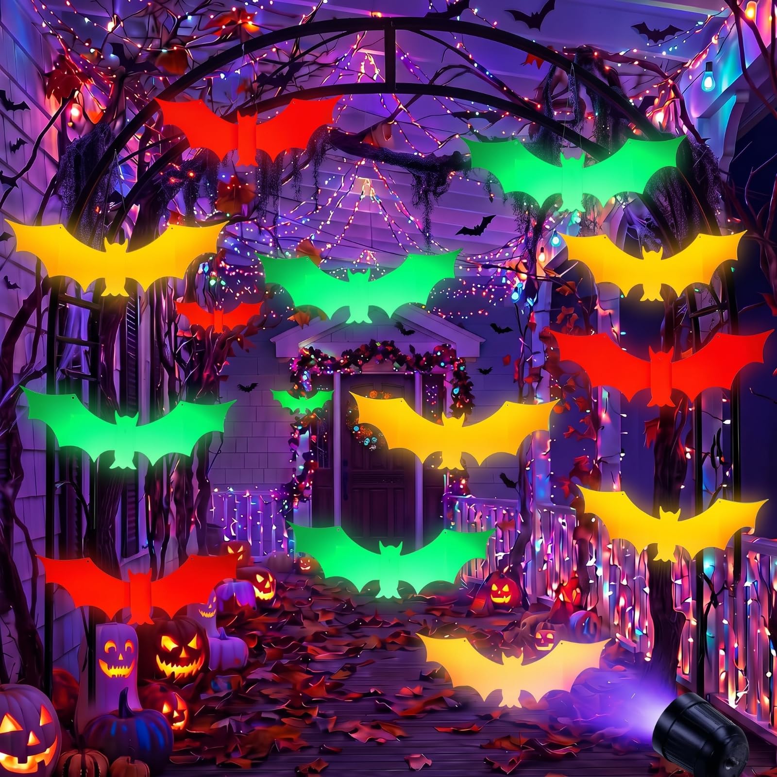 Outus 12 Pcs Halloween Glow in The Dark Decoration Hanging Bats for Outdoor