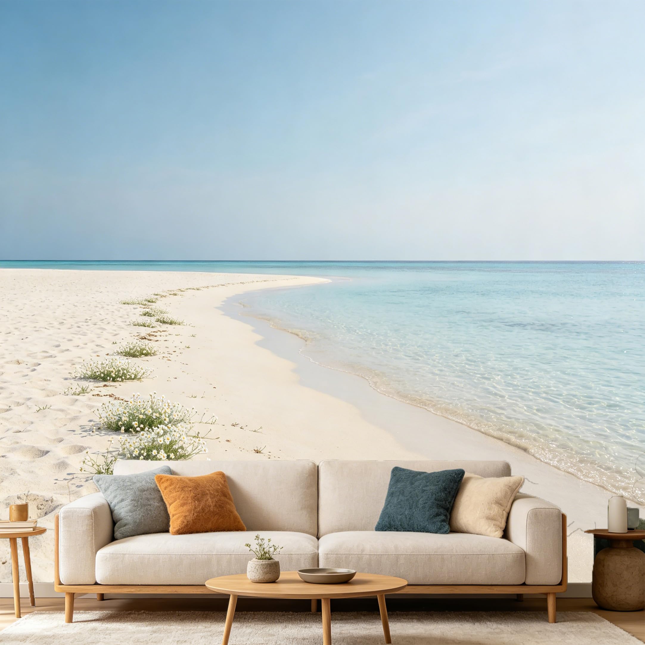 Custom Size Wall Mural Coastal Tropical Beach White Sand Ocean Waves Shoreline SelfAdhesive Art Prints wall Fabric（No PVC） Removable Wallpaper Home Bedroom Decor