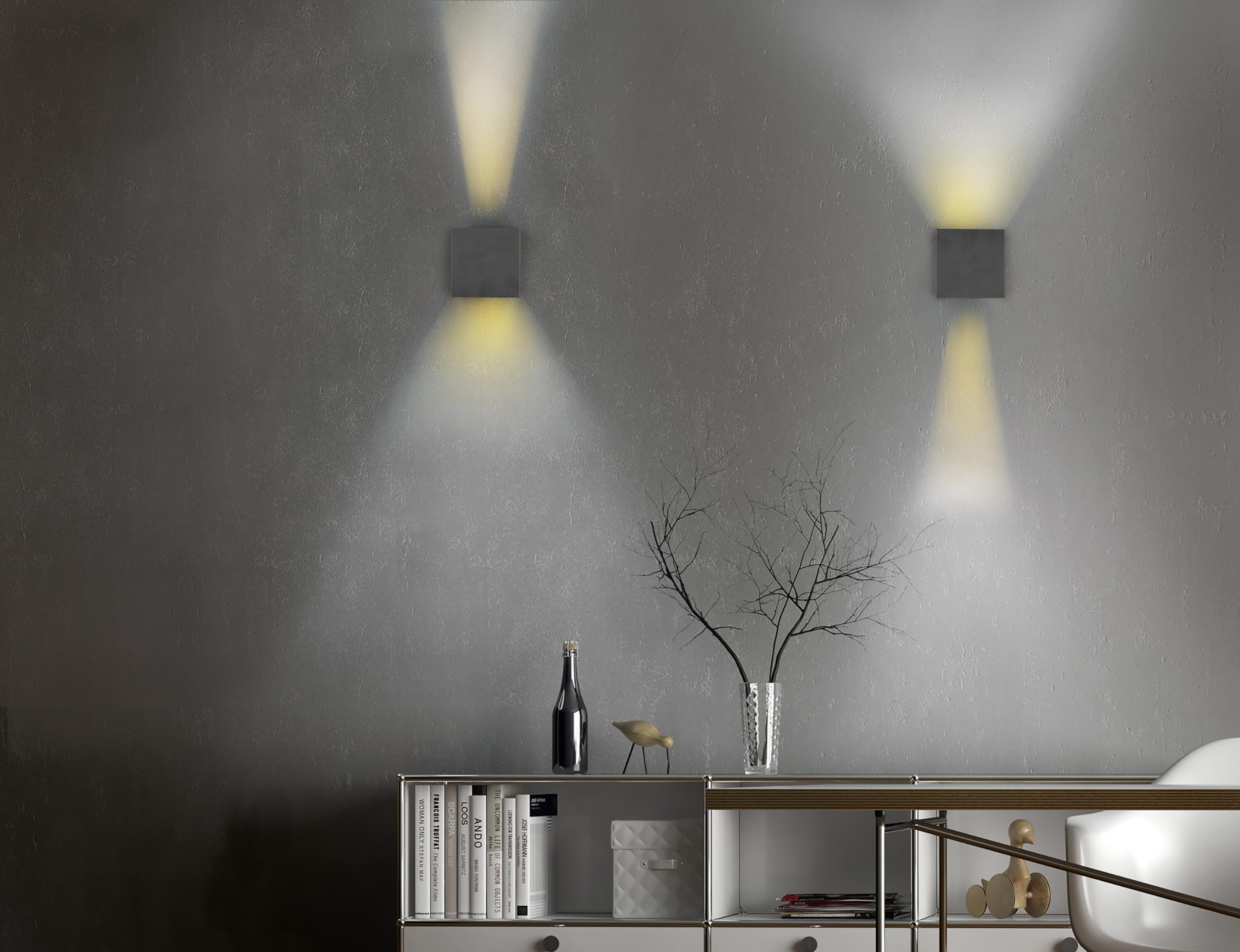 Reality Leuchten Talent R27759132 lampa ścienna LED, kolor czarny, matowy, magnetyczny uchwyt ścienny, w zestawie 2 x 0,5 W, czujnik zmierzchu, czujnik ruchu, oświetlenie w górę i w dół, gniazdo
