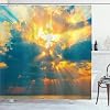 Ambesonne Landscape Shower Curtain, Majestic Yellow Rays of Sun Breaking Through The Storm Image of Clouds Picturesque Artwork, Cloth Fabric Bathroom Set with Hooks, 69 W x 70 L, Turquoise Yellow