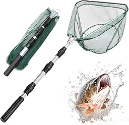 HZOUHONG Kescher Angeln Teleskop, Unterfangkescher Ausziehbar, Angelkescher Faltbar, Landing Net 130cm, Forellen Teich, Angelzubehör, Fishing Accessories für Teich, Bäche, Seen, Bootsangeln