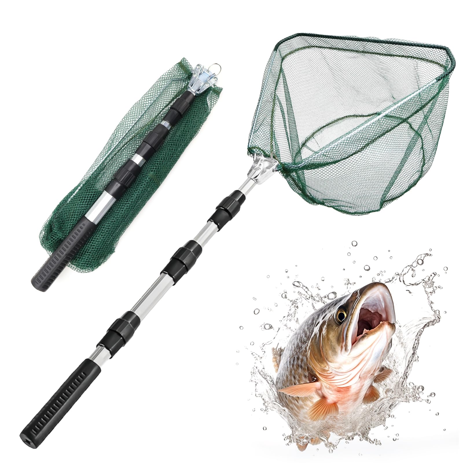 HZOUHONG Kescher Angeln Teleskop, Unterfangkescher Ausziehbar, Angelkescher Faltbar, Landing Net 130cm, Forellen Teich, Angelzubehör, Fishing Accessories für Teich, Bäche, Seen, Bootsangeln - 1