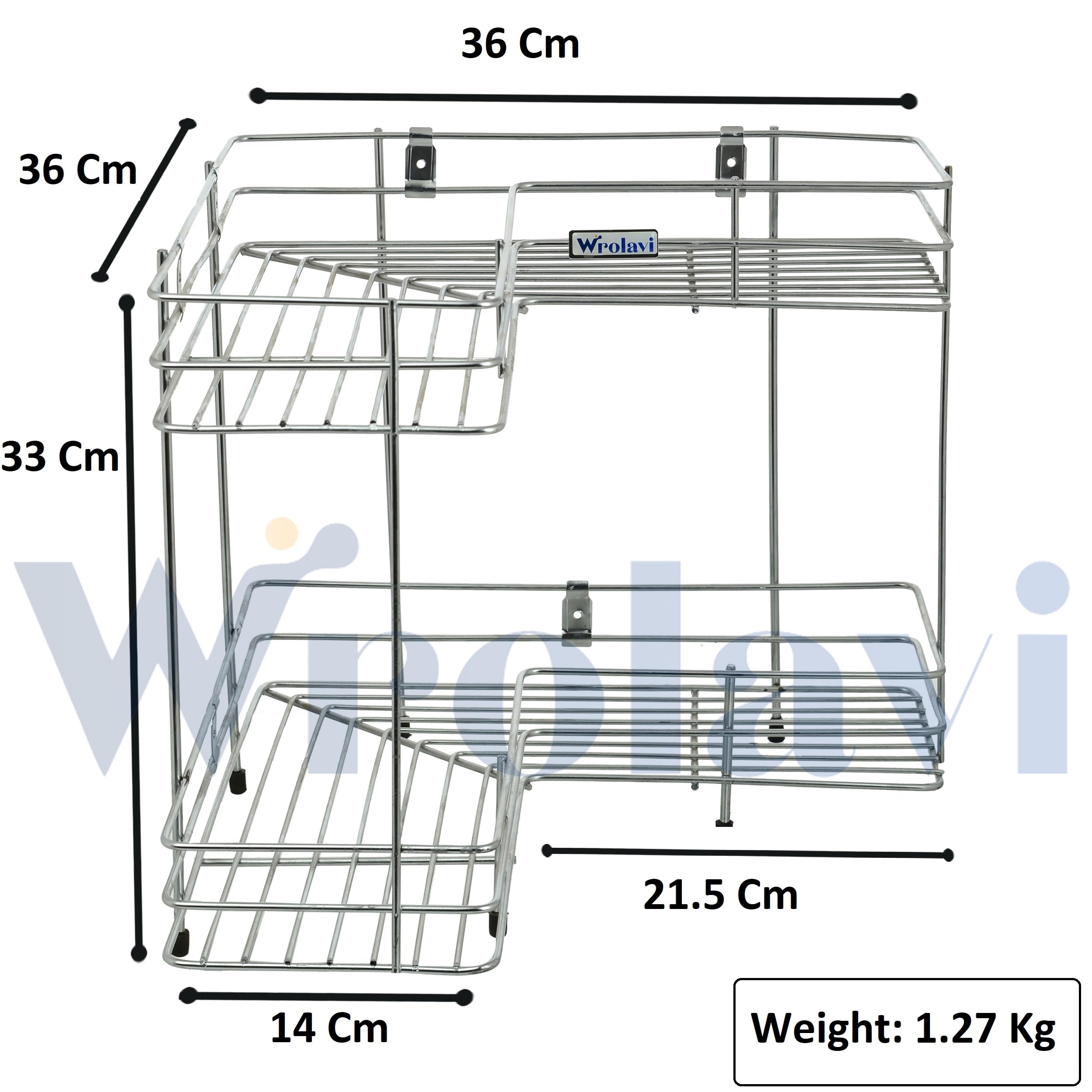 Wrolavi Stainless Steel L Corner Shelf Shape Stand Shelf Utensils Modular Floor Mount Kitchen Rack Storage Organizer (2 Layer) 4