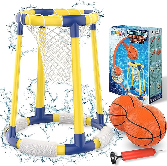 Pool Toys - 2 in 1 Basketball Hoop Set for Kids Adults, Pool Game Inflatable Floating Water Basketball for Swimming Pool, 2 Balls + Net + Pump Set for 6 7 8 9 10+ Years Old Boys Girls Teens Adults