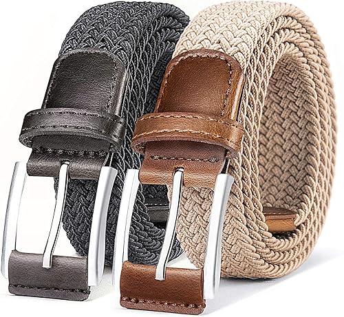 BULLIANT Cinturón para hombre, paquete de 2 unidades, elástico trenzado para hombre, para golf, caza, pantalones de mezclilla, 1 38 pulgadas