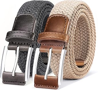 BULLIANT Belt for Men 2Pack,Mens Gift Stretch Braided Web Belt Elastic for Casual Golf Jeans,1 3/8"