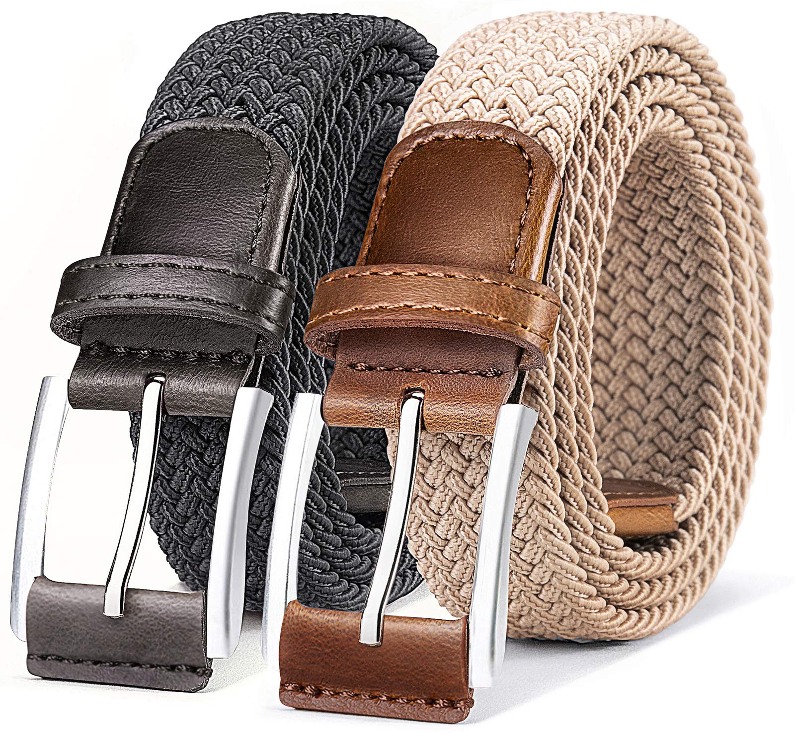 BULLIANT Belt for Men 2Pack,Mens Gift Stretch Braided Web Belt Elastic for Casual Golf Jeans,1 3/8"