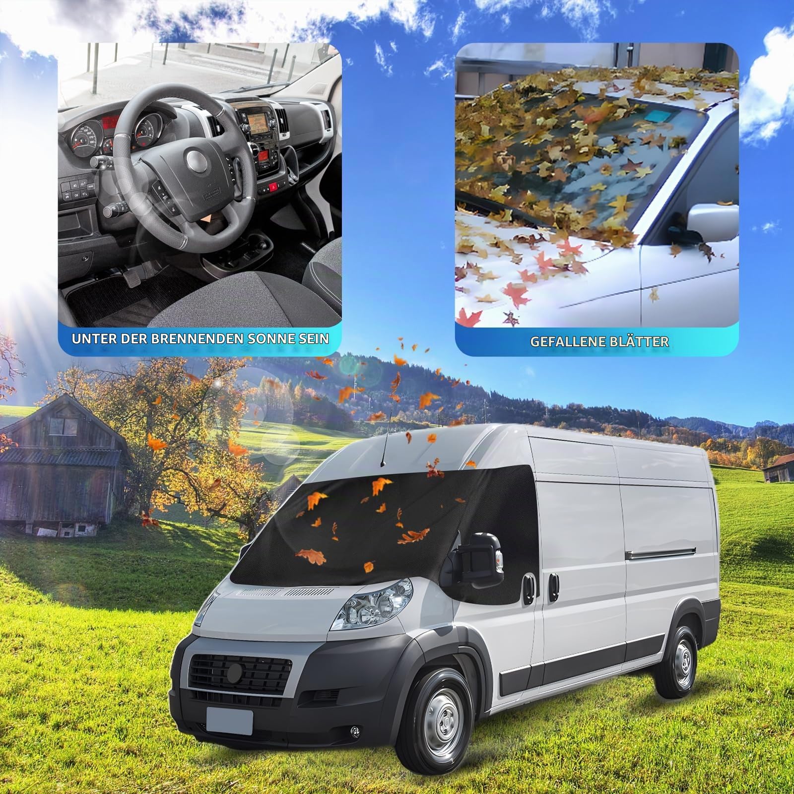 Frontschutzplane FIAT Ducato 2006-2023 Wohnmobil, Sonnenschutz Auto Frontscheibe, Geeignet für FIAT Ducato+, Peugeot Boxer, Citroen Jumper