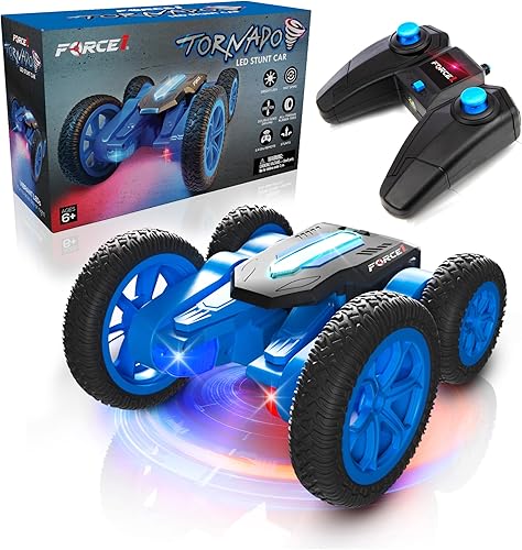 Force1 Tornado - Coche de control remoto LED para niños auto RC rápido de doble cara auto de acrobacias todoterreno 4WD con 360 giros neumáticos
