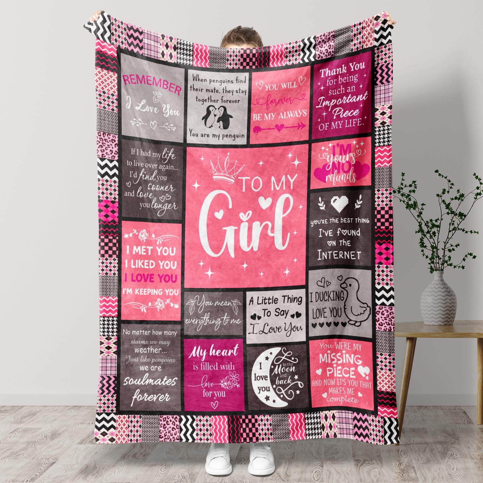PRSTENLY Gifts for Girlfriend, 60 * 50in Fleece Blanket, Gift for Girlfriend on Her Birthday Christmas Xmas Anniversary Valentines, Romantic I Love You Gifts for Her