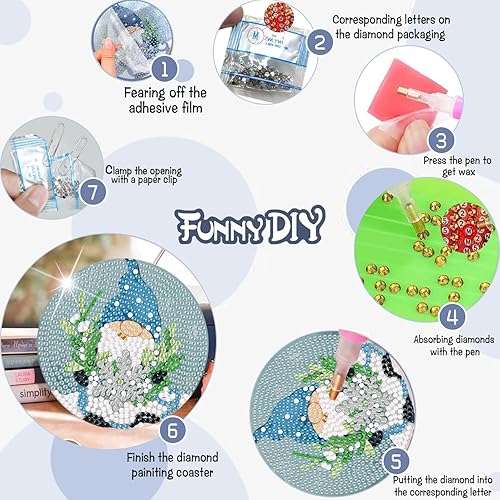 Miniatura 5 de JILASIR Juego de 8 posavasos de pintura de diamantes con soporte, kit de posavasos de arte de diamantes de Navidad, kit de diamantes de invierno