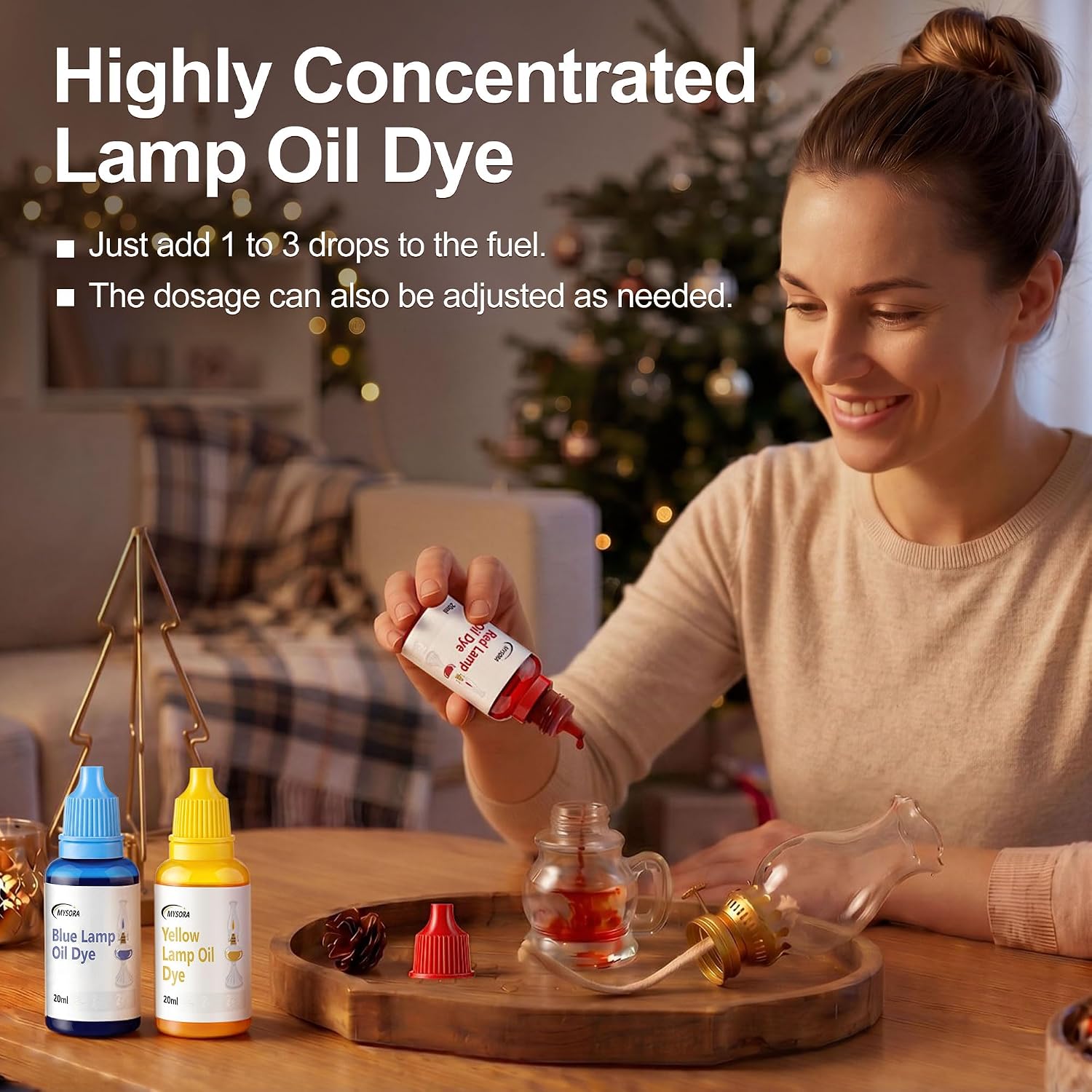 Fuel Lamp Oil Dye (3×20ml) - Red, Blue, Yellow Liquid Dye for Paraffin Oil Lamp, Custom Colored Lamps Oils for DIY Projects & Holiday Lighting Effects