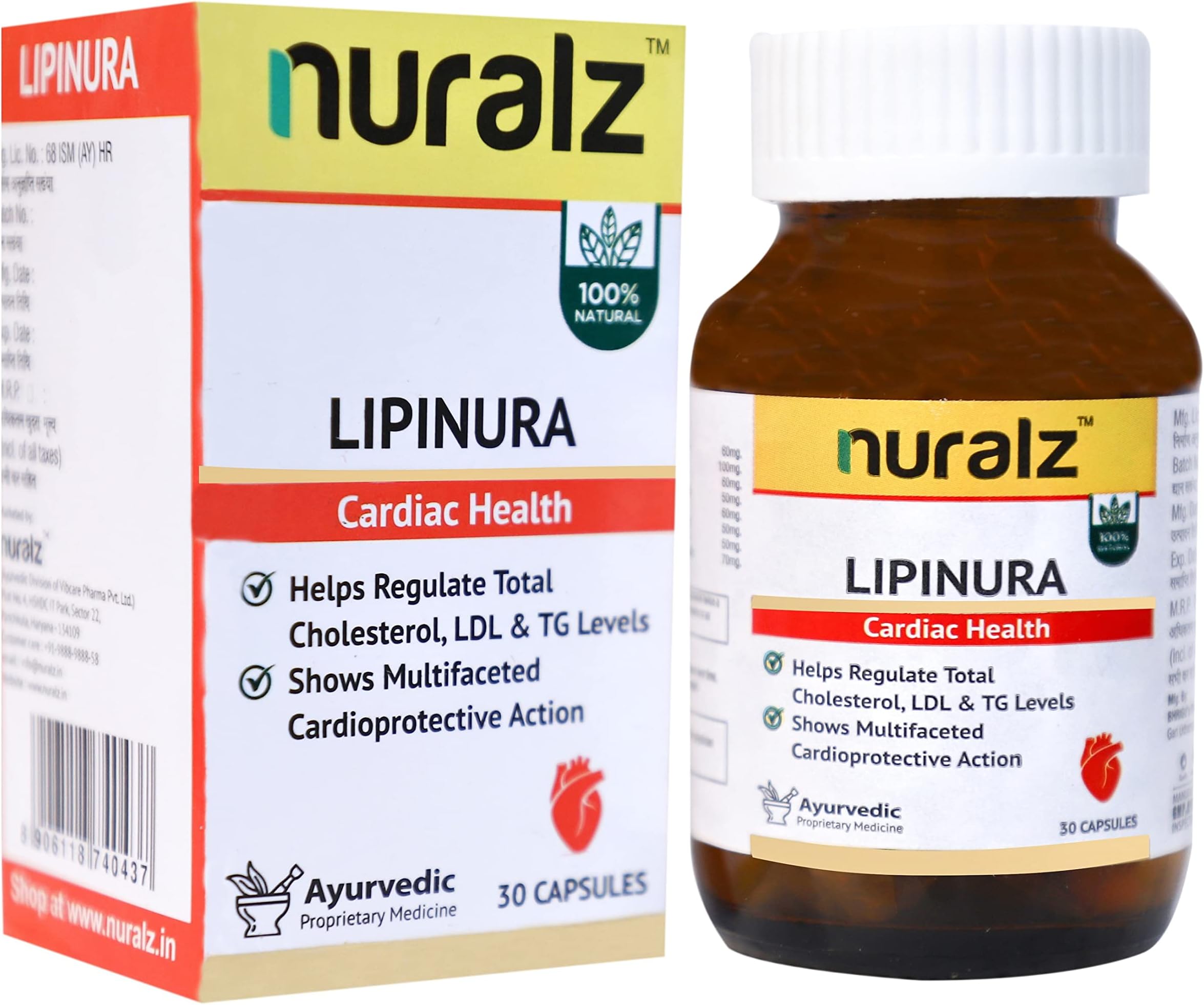 Lipinura Capsules - For Lowering Bad Cholesterol, LDL & Triglyceride Levels, For Healthy Heart, Cardiac Wellness (30 Capsules)