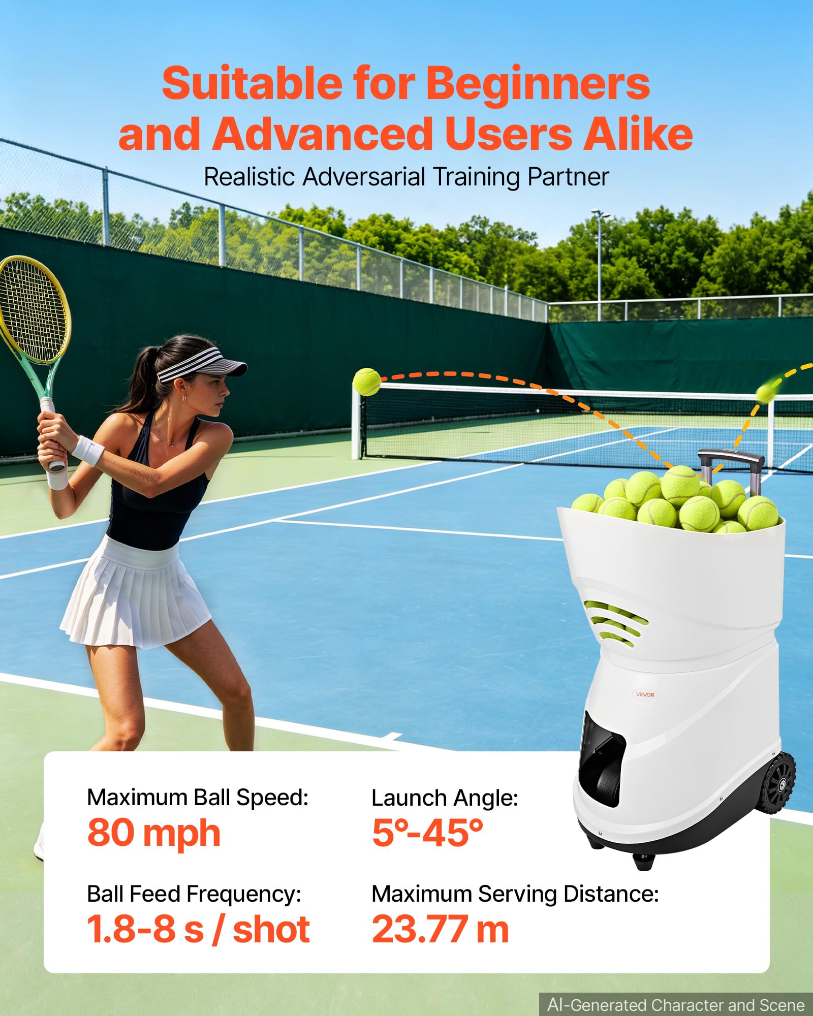 VEVOR Tennisballmaschine Max. 129 km/h Tischballwerfer 150 Ballkapazität