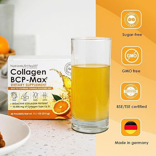 Miniatura 5 de Rawleigh Colágeno BCP-Max 30 bolsitas aptas para viajes - Delicioso concentrado con sabor a naranja, 10,000 mg de péptidos de colágeno hidrolizados