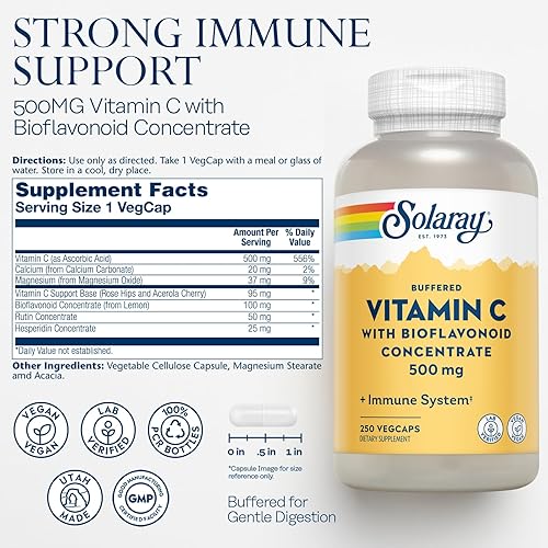 Miniatura 2 de Solaray Vitamina C con complejo bioflavonoide de 500 mg amortiguada para una fácil digestión sistema inmunológico saludable síntesis de colágeno y