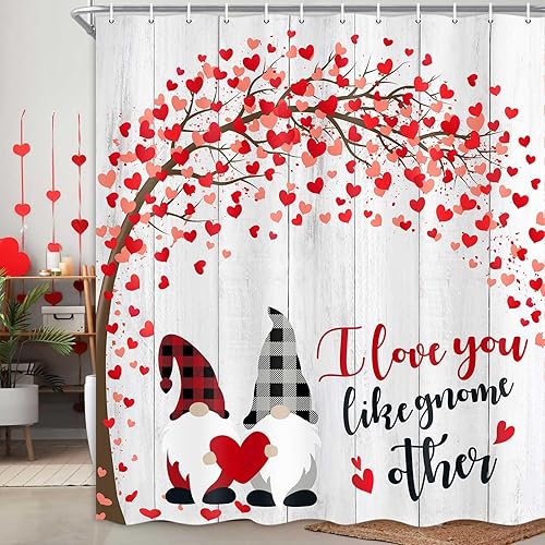 Miniatura 2 de MERCHR Cortina de ducha romántica de San Valentín, juego de cortinas de ducha de tela rústica para casa de campo, 71 x 71 pulgadas