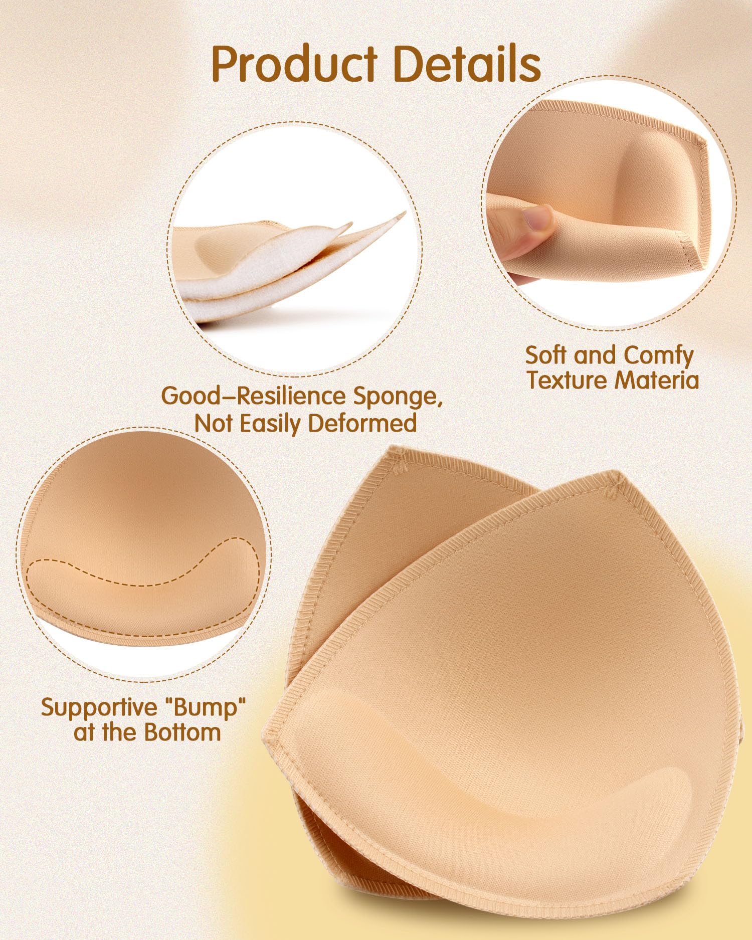 Snapklik.com : Bra Pads Inserts 4 Pairs - Sewn Edges Breast Padding For ...