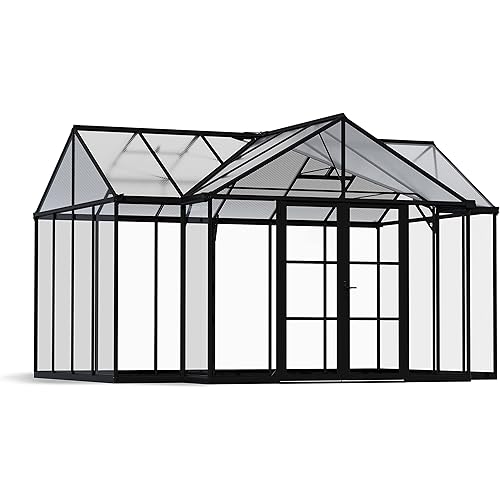 Palram - Canopia Triomphe Chalet 12 Ft. x 15 Ft. Greenhouse Kit, All-Season DIY Walk in Victorian Green House for Gardening, Outdoor Living (Charcoal Gray)