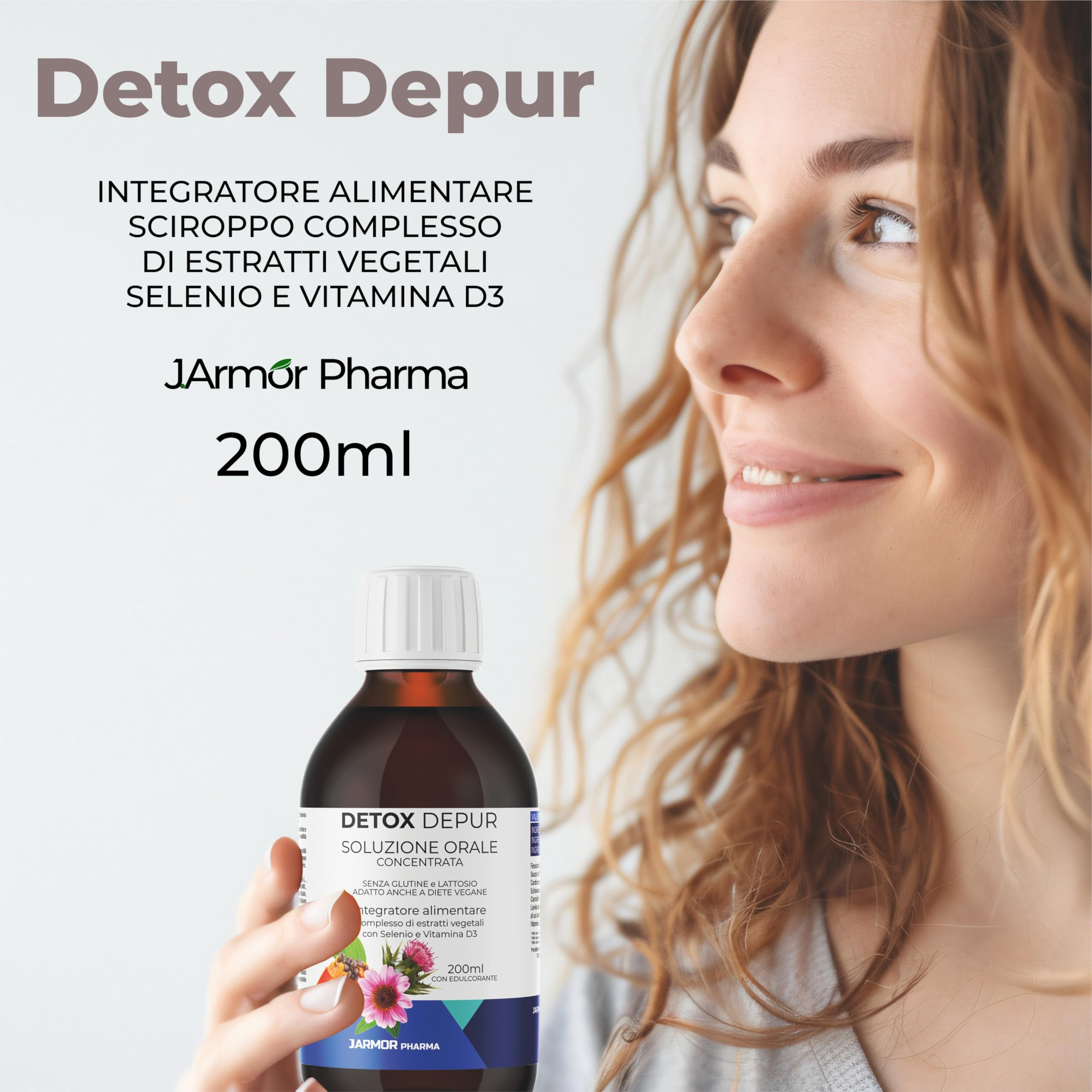 Detox Fegato e Intestino Depur Liquido 200 ml Drenante Naturale con Cardo Mariano Carciofo Finocchio Echinacea Papaia Selenio Vitamina D3 per Pancia Sgonfia Made in Italy