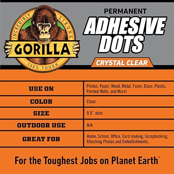 Gorilla Permanent Adhesive Dots, Double-Sided, Clear, 0.5 Diameter, 150 Pieces (Pack of 8) - No Mess, Photo Safe