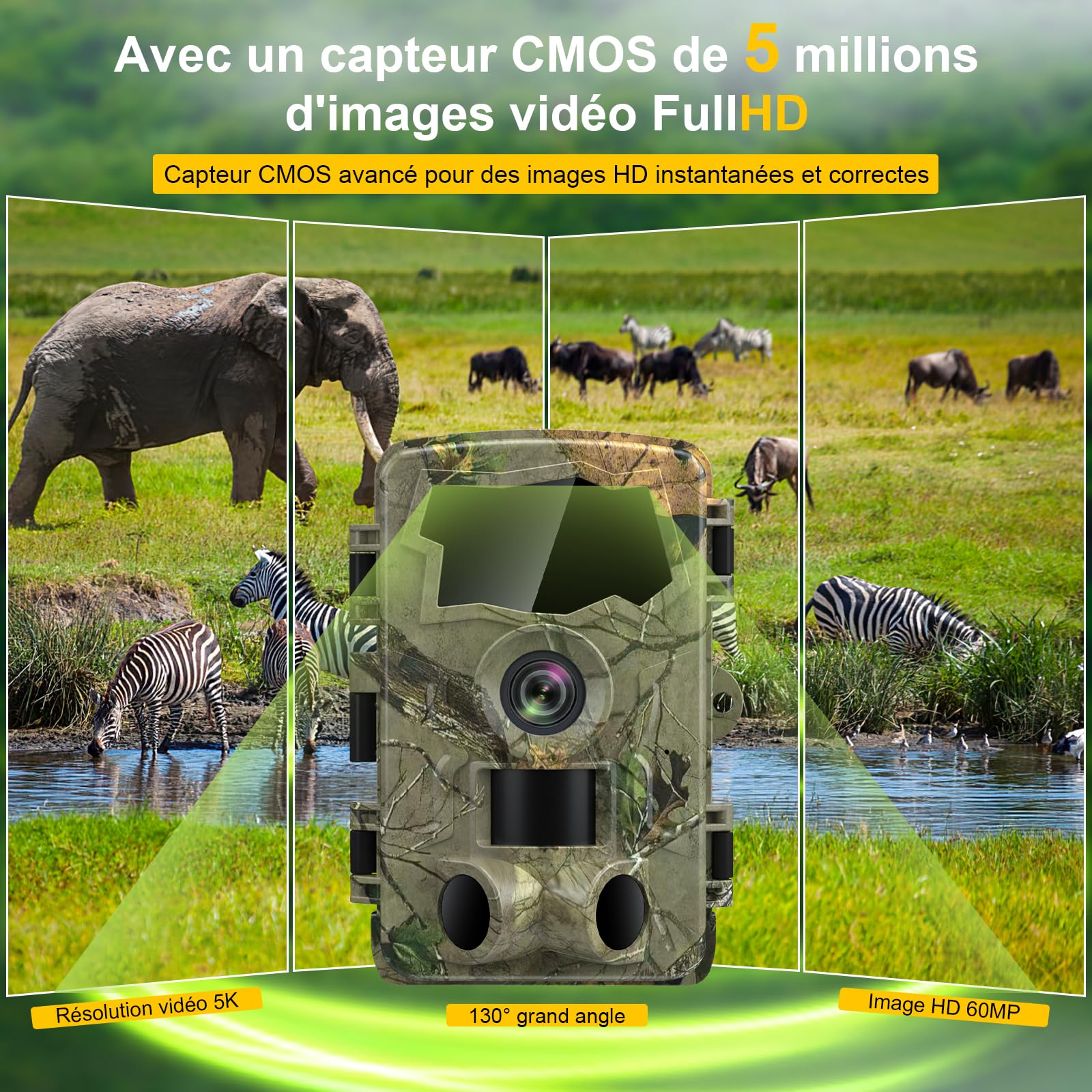 Caméra de Chasse 5K WiFi, Full HD 64MP Caméra Chasse Connectée au Téléphone | Caméra Infrarouge avec Carte SD 32 Go et 8 Piles AA, Vision Nocturne, Détection 0,1s, Angle 130°, IP66, Jardin, Extérieur