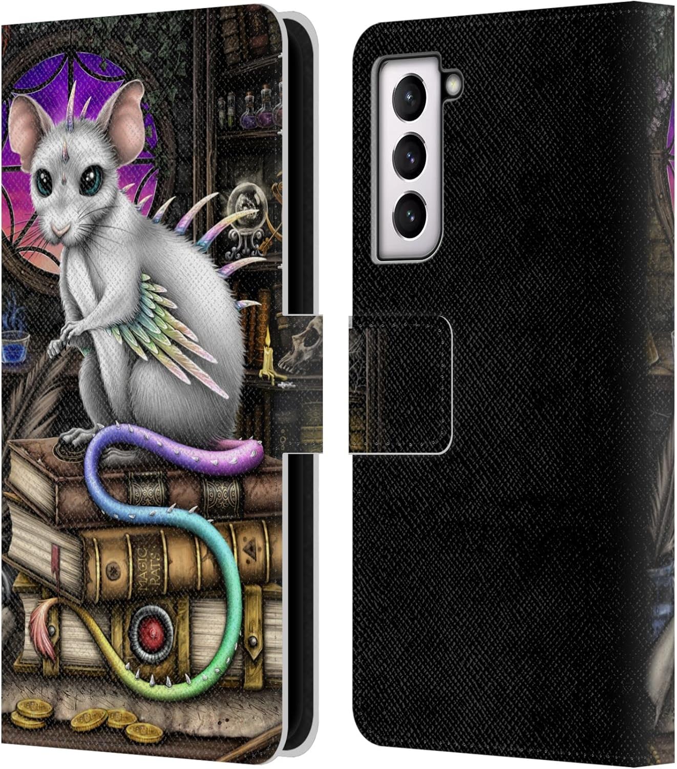 Head Case Designs Officially Licensed Sarah Richter Gothic Black Howling Wolf Animals Leather Wallet Case Compatible with Samsung Galaxy S21 5G