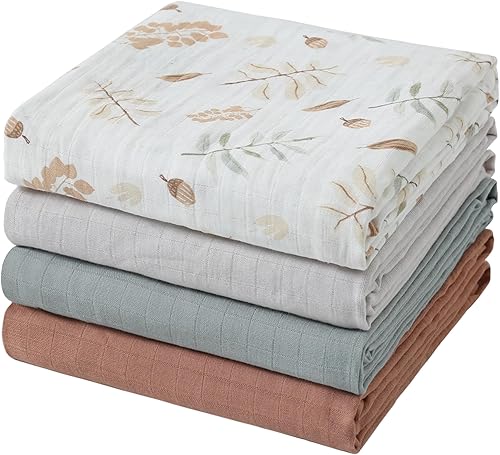 Mantas de muselina para niños y niñas, paquete de 4 mantas de bebé para recién nacidos, grandes de 47 x 47 pulgadas, mantas suaves y transpirables