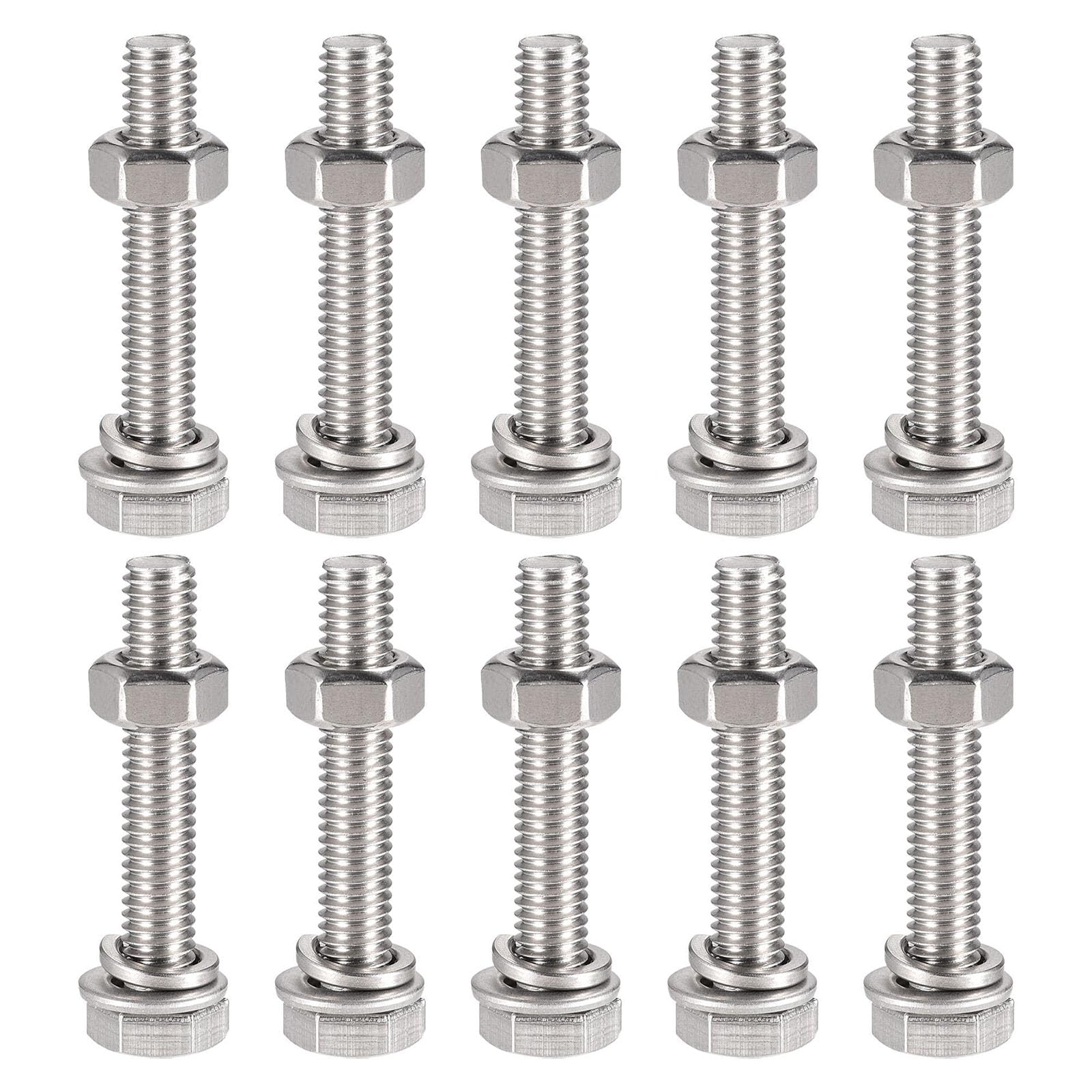 TOP-VIGOR 10Pcs M6 x 35mm Hex Head Screws Bolts, Nuts, Flat & Lock Washers Kits