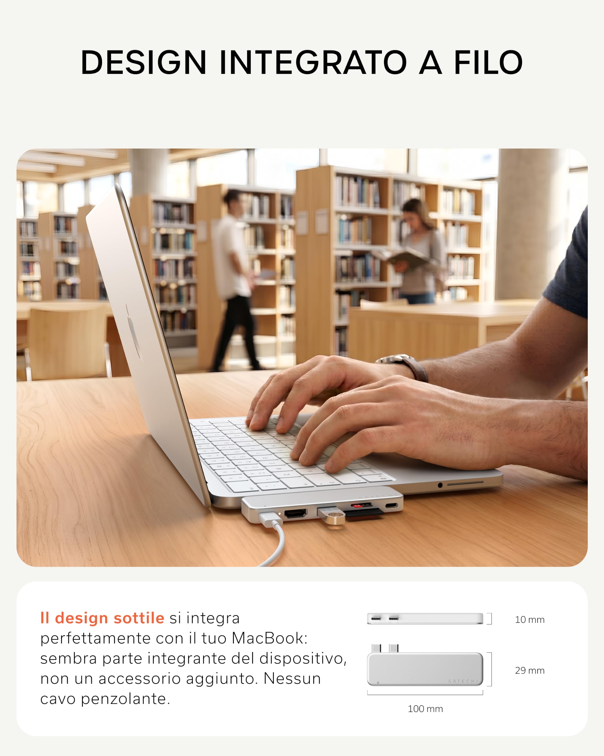 SATECHI Snap Hub USB C 6 in 2 per MacBook Neo, Ricarica 45W, Argento | Progettato per MacBook Neo con doppio connettore integrato, 4K@60Hz, lettori SD/microSD, USB-A e USB-C 5Gbps