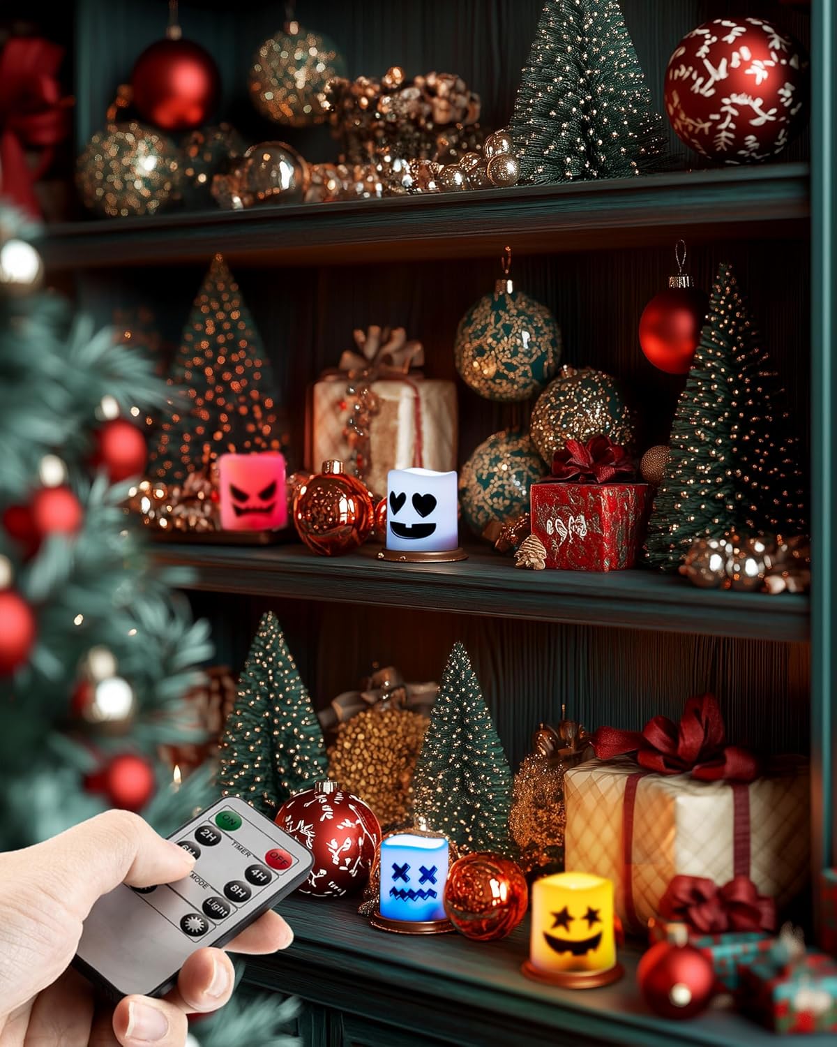 Homemory 12Pack Remote Control Flameless Candles, 400+Hour Flameless Candles, 2/4/6/8H Timer Led Votive Candles, 6 Color Battery Operated Tea Lights for Holidays, Pumpkins, Christmas, Party Decor